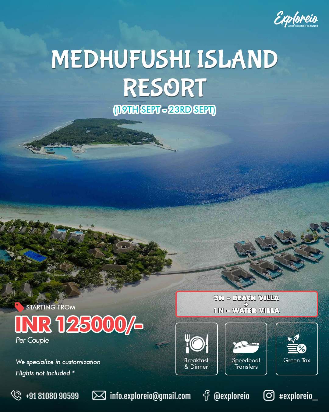 Medhufushi Island Resort Maldives for 4 Nights 5 Days